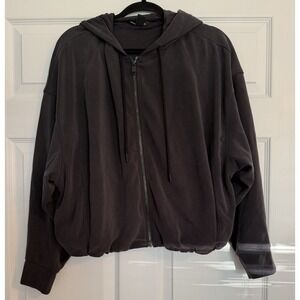 Athleta Seasoft Bubble Hem Crop Zip Hoodie XL Charcoal Gray Tencil Soft